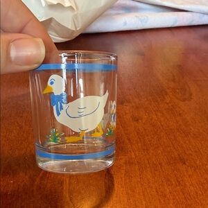 Duck Themed Glass Tumbler vintage 80’s blue ribbon goose cup